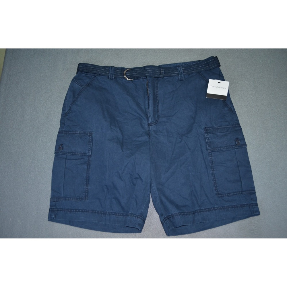 NWT Calvin Klein Jeans Mens Blue Cargo Shorts Belted Mens Size 40